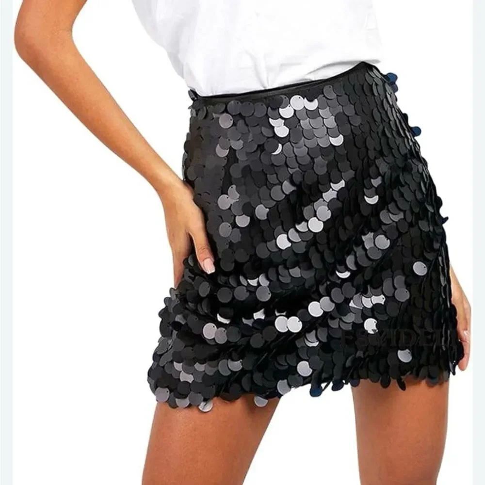 Sincerely Jules Black Sequin Sparkle Holiday Party Pencil Mini Skirt NEW